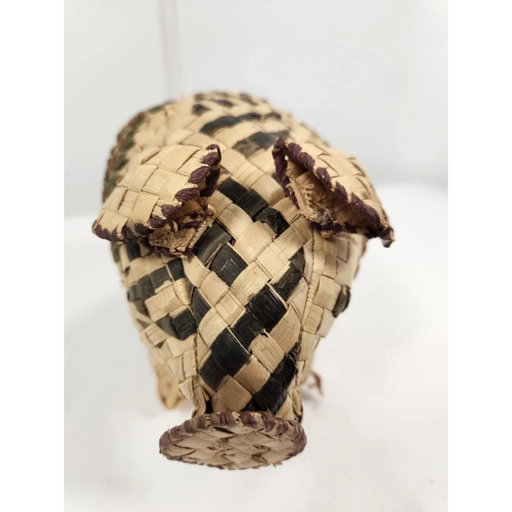 VTG Mexican Palm Straw Woven Pig Natural Green Red Design 9